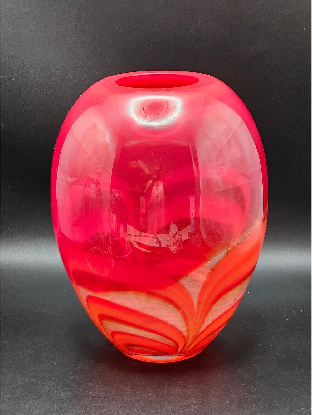 Evolution Waterford Red & Amber 11" Ginger Vase Hand Blown Glass Poland Chipped